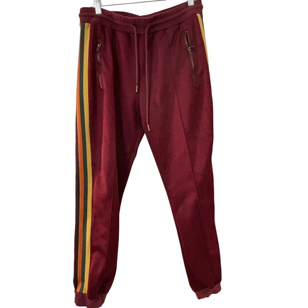 Jared Lang After Hours Premium Side Stripe Jogger Pants Burgundy Mens Lg Retro
